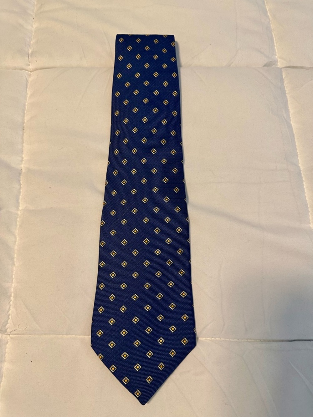 Tommy Hilfiger Navy Blue Tie with Gold Diamond Motif